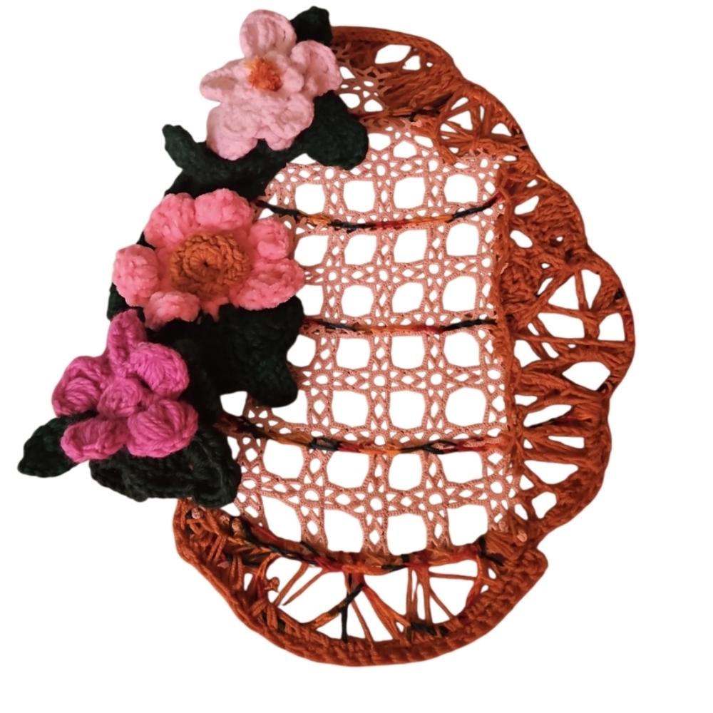 Handcrafted Bee Hive Crochet Floral Holiday Wreath Multicolored Knit Wall Decor